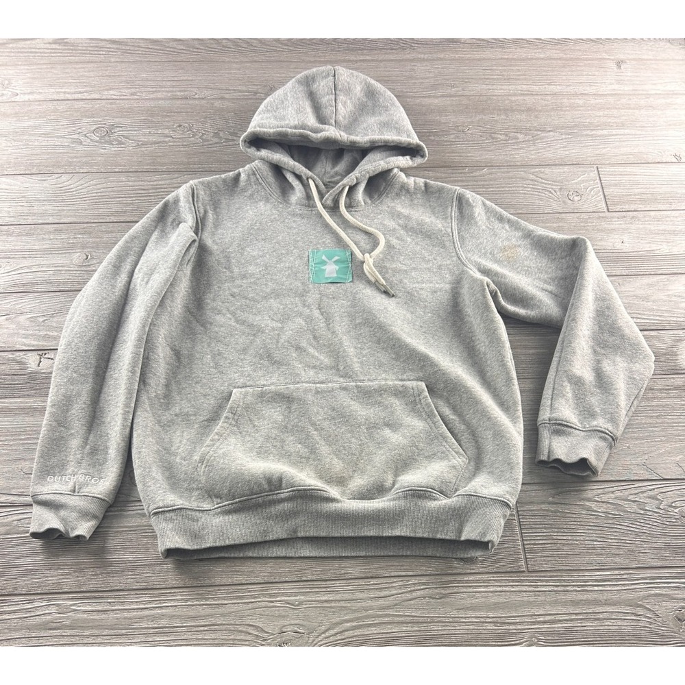 Dutch Bros Coffee Mens Medium Hoodie Pullover Sweater Gray Heathered Drawstring